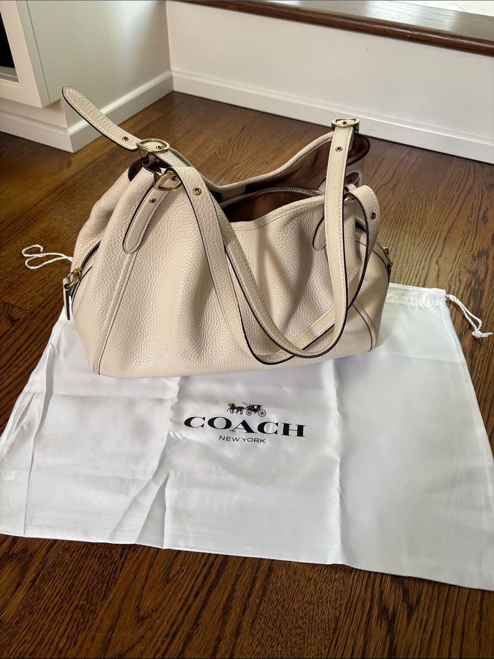 COACH Pebbled Leather Shoulder Bag in Cream